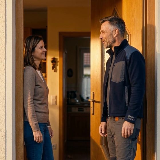 Handwerker an der Haustür eines Kunden